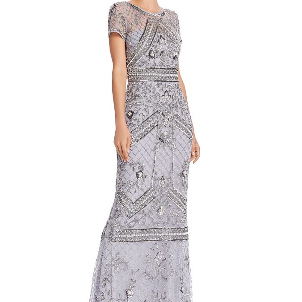 Adrianna Papell Silver mesh beaded dress